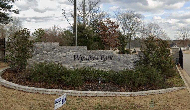 The Wynford Park entrance monument in winter, South Tyler, Texas.